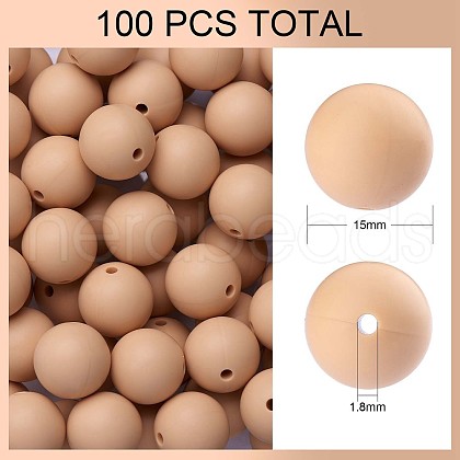 100Pcs Silicone Beads Round Rubber Bead 15MM Loose Spacer Beads for DIY Supplies Jewelry Keychain Making JX445A-1