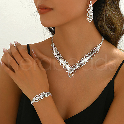 Brass Crystal Rhinestone Twist Chain Necklaces & Stud Earrings & Bracelets Sets FS-WG531AB-02-1