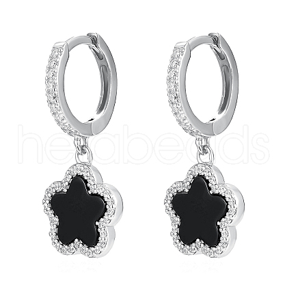 S925 Silver Black Agate Zircon Hoop Earrings YE5756-2-1