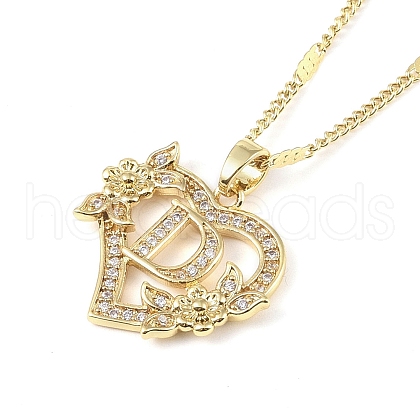 304 Stainless Steel Heart Pendant Necklaces with Cubic Zirconia NJEW-H029-01G-D-1