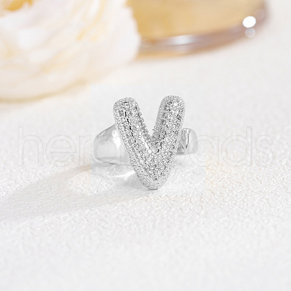 Brass Micro Pave Clear Cubic Zirconia Cuff Rings FS-WG4832E-44-1