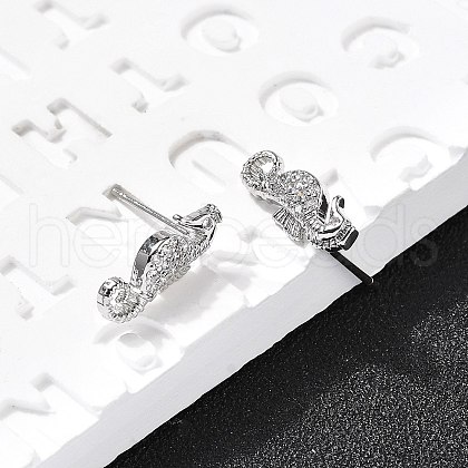 Sea Horse Brass Micro Pave Cubic Zirconia Ear Studs EJEW-D304-38P-1