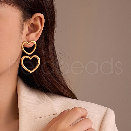 304 Stainless Steel Hollow Heart Dangle Stud Earrings EJEW-Z096-03G-1