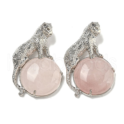 Natural Rose Quartz Half Round Pendants G-F766-06AS-02-1