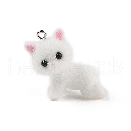 Flocking Resin Cute Kitten Pendants MACR-P043-K01-1