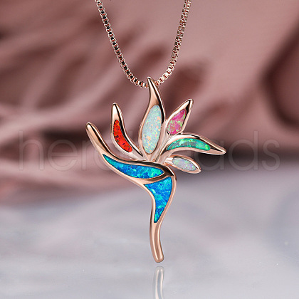 Hawaiian Bird Brass with Opal Pendant Necklaces FS-WG2F97F-01-1