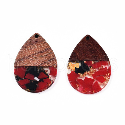 Transparent Resin & Walnut Wood Pendants RESI-N025-028-A07-1