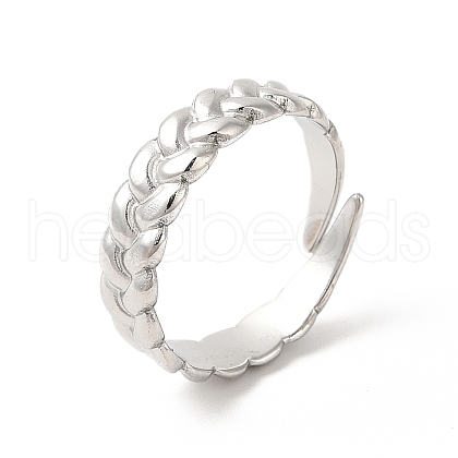 Non-Tarnish 304 Stainless Steel Twist Rope Shape Open Cuff Ring for Women RJEW-E063-31P-1