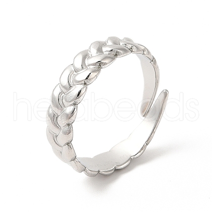 304 Stainless Steel Twist Rope Shape Open Cuff Ring for Women RJEW-E063-31P-1