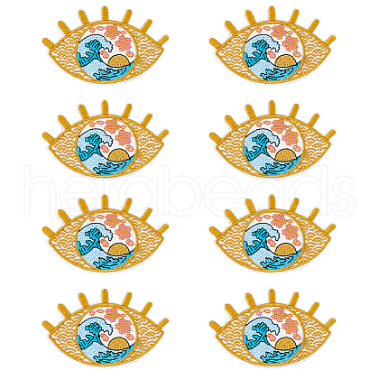Eye & Ocean Pattern Computerized Embroidery Cloth Iron on Patches PATC-WH0002-023-1