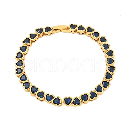 Rack Plating Brass Pave Cubic Zirconia Heart Link Bracelets BJEW-Q347-05G-02-1