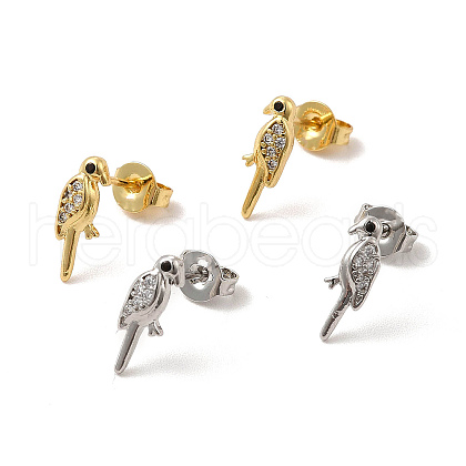 Rack Plating Brass Micro Pave Clear Cubic Zirconia Bird Stud Earrings EJEW-F301-24-1