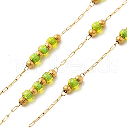 Handmade 304 Stainless Steel & Glass Beaded Chains CHS-L031-01G-01-1