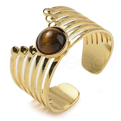 Natural Tiger Eye Finger Rings RJEW-U027-02G-09-1