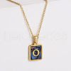 304 Stainless Steel Pave Natural Paua Shell Rectangle Initial Pendant Necklaces for Women FS-WG38E89-15-1