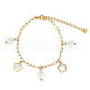 Natural Pearls and Shell Flower Charm Bracelet with Stainless Steel Paperclip Chains QS5217-1-1