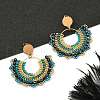 304 Stainless Steel & Bohemian Beaded Fan Dangle Stud Earrings for Women EJEW-R001-05G-01-4