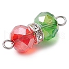 Red & Green Faceted Rondelle Transparent Glass & Brass Rhinestone Peanut Connector Charms PALLOY-JF03000-4