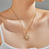 Vintage Elegant Brass Micro Pave Cubic Zirconed Sunflower Pendant Necklaces HC3045-1