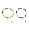 2Pcs Natural Striped Agate & Quartz Crystal & Amethyst Round Beaded Stretch Bracelets BJEW-JB11936-2