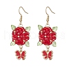 304 Stainless Steel Flower with Butterfly Dangle Earrings EJEW-MZ00455-04-2