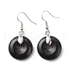 Natural Obsidian Donut Dangle Earrings EJEW-G300-01P-06-2