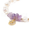 Natural Amethyst Chips & Pearl Beaded Bracelet BJEW-JB08236-02-4