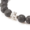 Natural Lava Rock Stretch Bracelet with Alloy Cross BJEW-JB08192-04-4