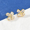 Flower Brass Micro Pave Clear Cubic Zirconia Stud Earrings EJEW-U064-03G-3