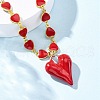 Heart Brass Red Enamel Pendant Necklaces for Women NJEW-G162-03G-2