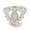 Heart with Saint Rack Plating Brass Micro Pave Cubic Zirconia Adjustable Rings RJEW-I105-04P-06-2