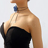 Denim Rose Flower Lace-up Choker Necklaces for Women FS-WG56290-01-3