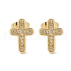 Brass Micro Pave Clear Cubic Zirconia Stud Earrings EJEW-D305-07G-4