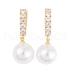 Rack Plating Brass Clear Cubic Zirconia ABS Pearl Earrings EJEW-S219-15G-08-1
