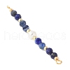Faceted Round Natural Lapis Lazuli & Kyanite & Potato Natural Cultured Freshwater Pearl Beaded Connector Charms PALLOY-JF03531-02-2