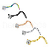 304 Stainless Steel Micro Pave Clear Cubic Zirconia Flat Round Fishtail Nose Rings WG924B3-04-5