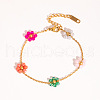 Flower Stainless Steel Glass Beaded Bracelets for Women FN9236-3-2