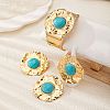 Flower Alloy with Synthetic Turquoise Stud Earring & Ring & Cuff Bangles Sets FS-WG05099-01-3