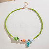 Summer Beach Porcelain Fish Shell Shape & Plastic Pearl Pendant Lime Glass Seed Beaded Necklaces for Women FS-WGBDA16-01-5