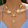 Summer Beach Alloy Crystal Rhinestone Shell Shape Starfish Pendant Necklaces for Women FS-WGE00B6-01-2