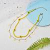 Glass Seed Braided Flower Double Layer Necklace NJEW-SW00015-01-2