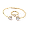 Round Brass Micro Pave Cubic Zirconia Cuff Bangles & Rings Sets for Women SJEW-R002-01G-02-4