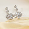 Elegant Brass Clear Cubic Zirconia Flower Hoop Earrings FY4610-1-1