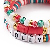 3Pcs 3 Style Polymer Clay Heishi Surfer Stretch Bracelets Set with Word Jolly Acrylic Beads BJEW-TA00129-5