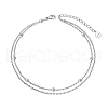 Rhodium Plated 925 Sterling Silver Double Layered Cable Chain Anklet with Beads for Women AJEW-F162-005P-1