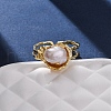Brass with Natural Pearl Adjustable Cuff Rings RJEW-Q023-02G-2