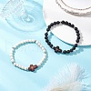 2Pcs Cross Natural Lava Rock & Synthetic Turquoise & Wood Round Beads Stretch Bracelets for Men Women BJEW-JB11832-1