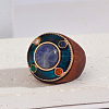 Flat Round Wood & Resin & Natural Sodalite Finger Rings FS-WG75D49-04-1