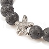 Natural Lava Rock Stretch Bracelet with Alloy Starfish BJEW-JB08192-05-4