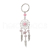 Woven Net/Web with Feather Alloy & Natural Rose Quartz & Glass Seed Keychains KEYC-MZ00041-02-1
